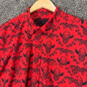 Retro Rifle Vaquero V2 Shirt Mens L Red Skulls Guns‎ Performance Cowboy Western